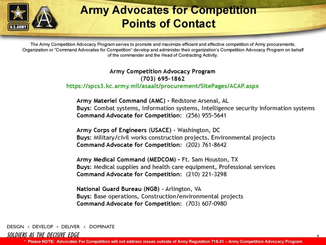 Army Advocates for Competition Points of Contact