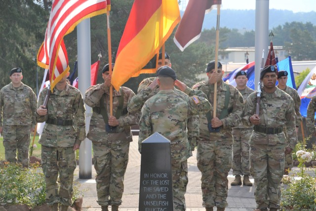 CSM Forker, LRMC Troop Command senior enlisted Soldier, calls formation to attention