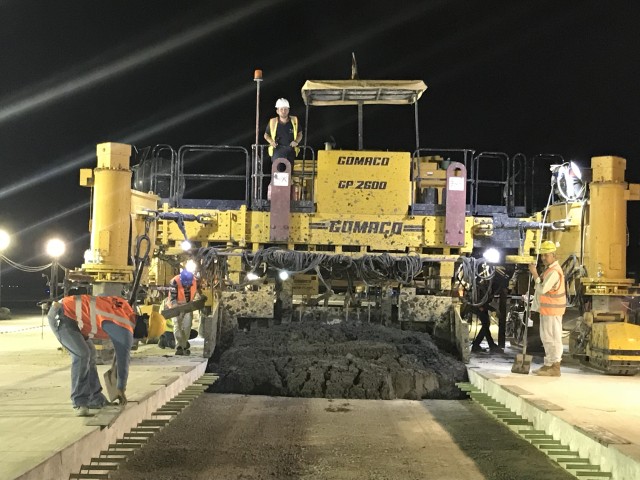 Runway paving at night