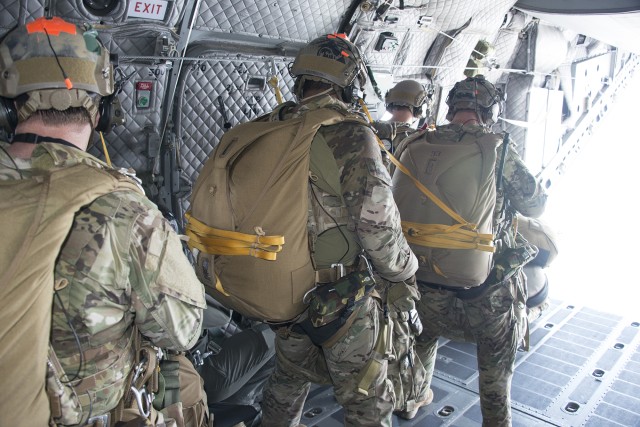 Special Operations Command Soldiers test RA-1 Double Bag Static Line Parachute System, USASOC C-27J aircraft compatibility