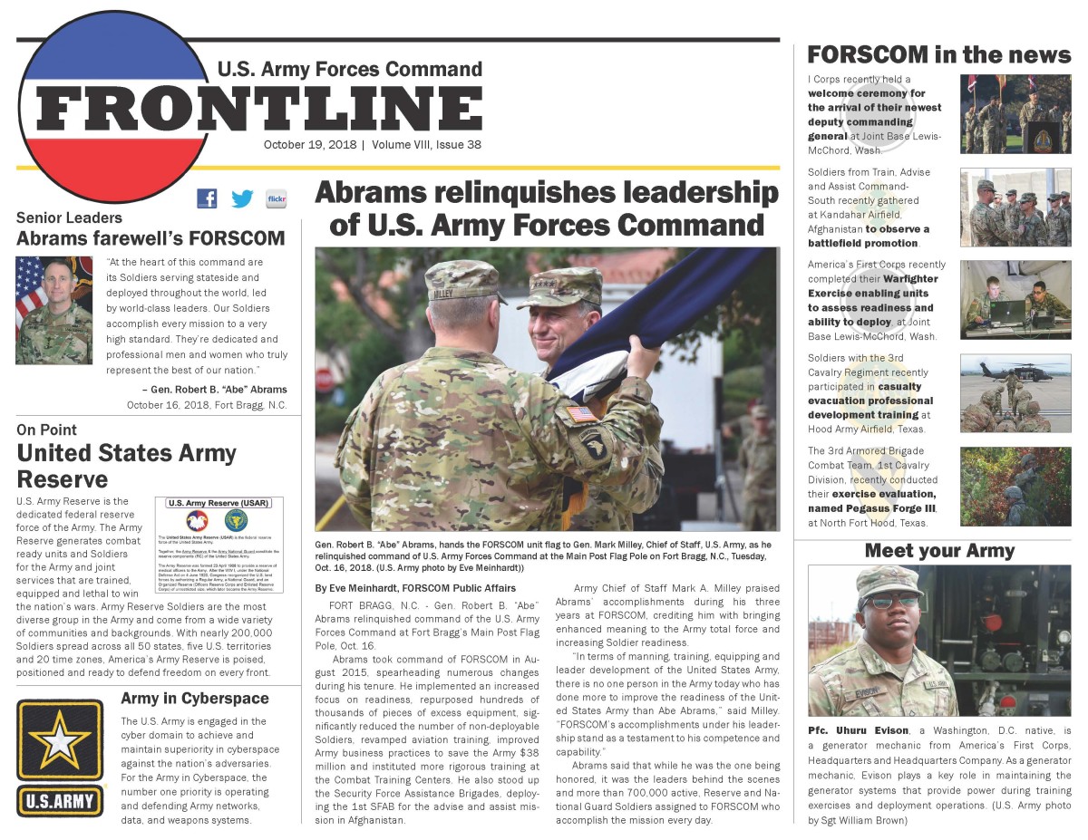 FORSCOM Frontline - Oct. 19, 2018 | Article | The United States Army