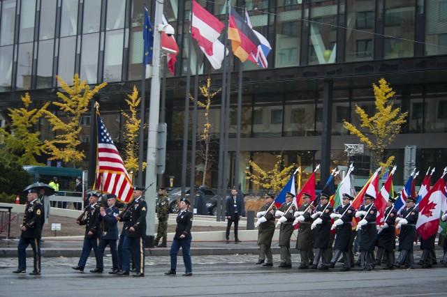 Neb., Texas Guard form unique color guard for Czech parade