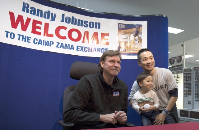 Hall of Fame pitcher Randy Johnson meets with fans during Camp Zama USO visit