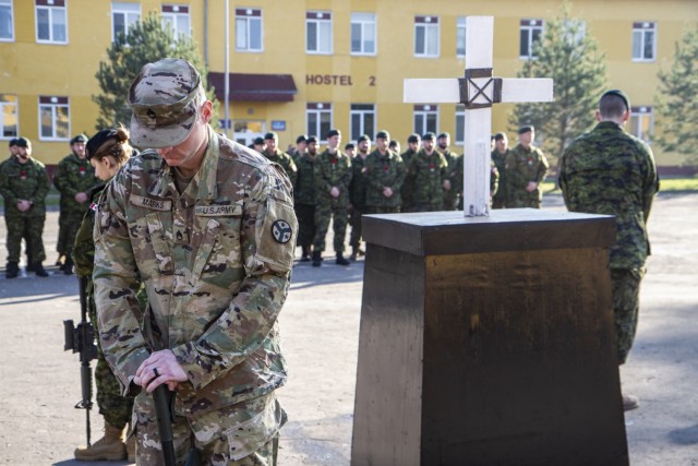 Multinational Soldiers deployed to Ukraine honor veterans