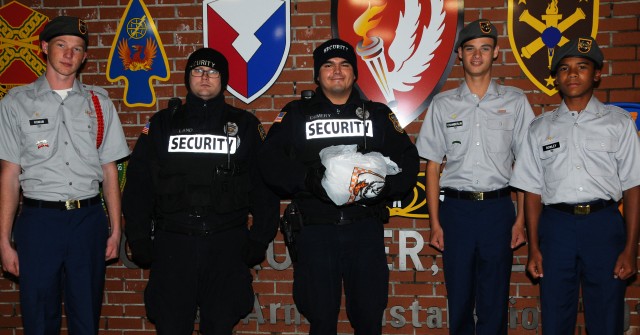 Enterprise JROTC cadets deliver steak dinners to post security officers