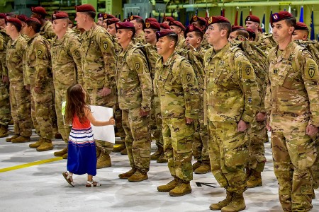 Some family members couldn't wait to welcome nearly 400 paratroopers from the 4th Infantry Brigade Combat Team (Airborne), 25th Infantry Division home, June 2, 2018, at Joint Base Elmendorf-Richardson, Alaska, after their return from a nine-month...