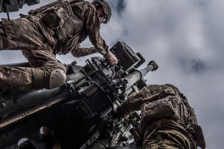 Soldiers prepare a howitzer for a fire mission during exercise Dynamic Front at Grafenwoehr, Germany, March 7, 2018. Dynamic Front is a U.S. Army-led exercise focusing on the integration of joint fires and allied artillery interoperability, Feb. 23 through March 10, 2018. The exercise features approximately 3,700 participants from 26 allied and partner nations.