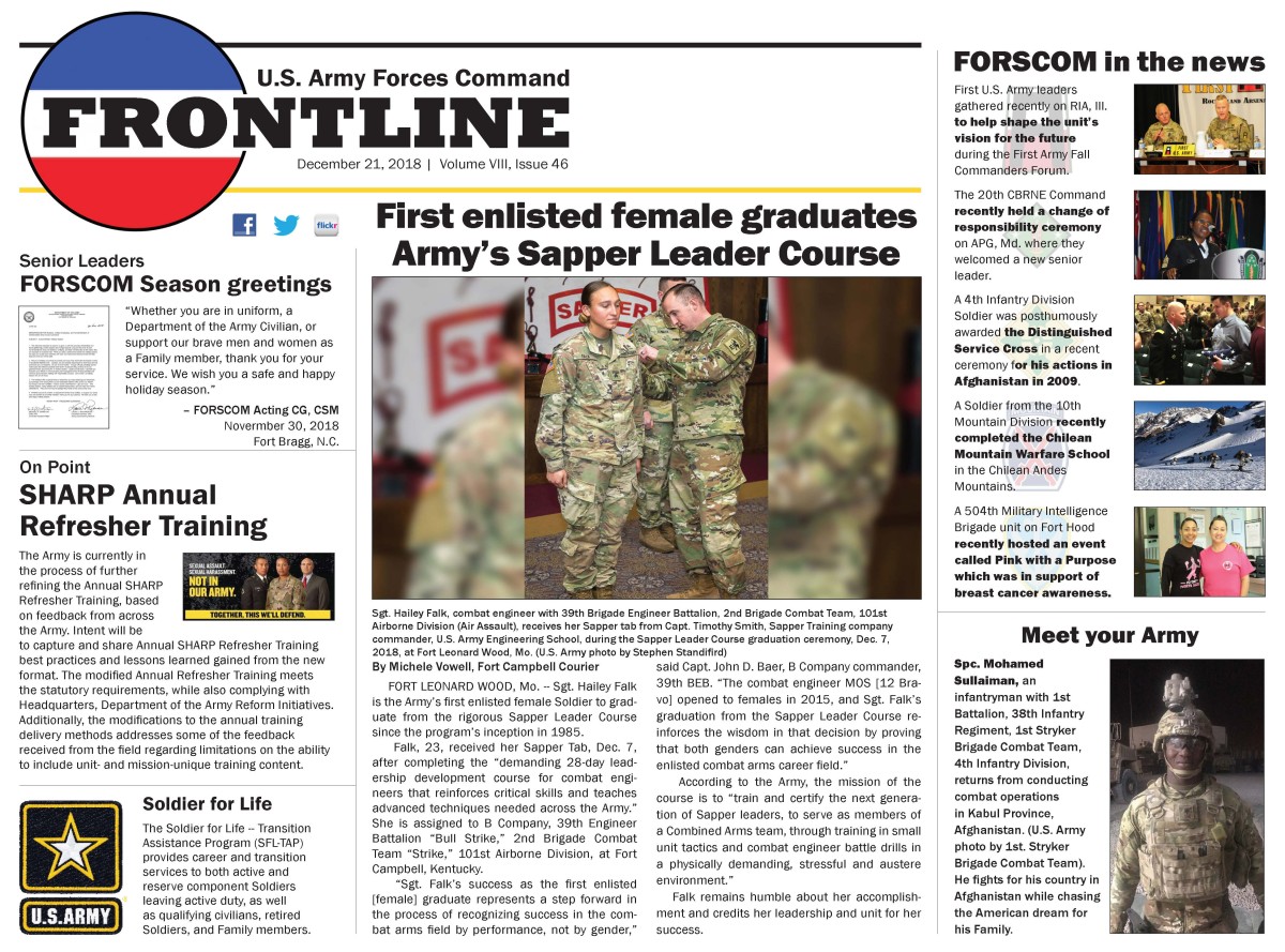 FORSCOM Frontline - Dec. 21, 2018 | Article | The United States Army