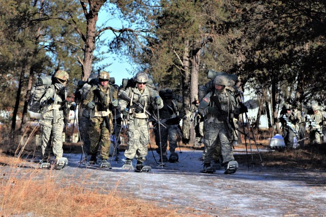 Students build snowshoeing skills during cold-weather training at Fort McCoy
