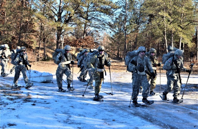 Students build snowshoeing skills during cold-weather training at Fort McCoy