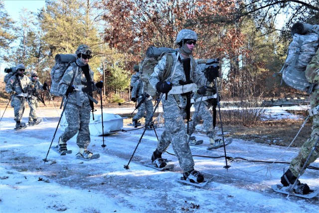Students build snowshoeing skills during cold-weather training at Fort McCoy