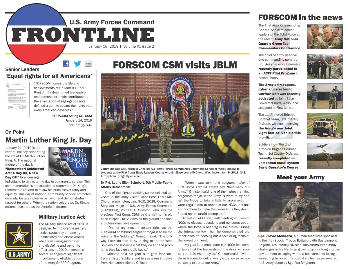 FORSCOM Frontline - Jan. 18, 2019 | Article | The United States Army