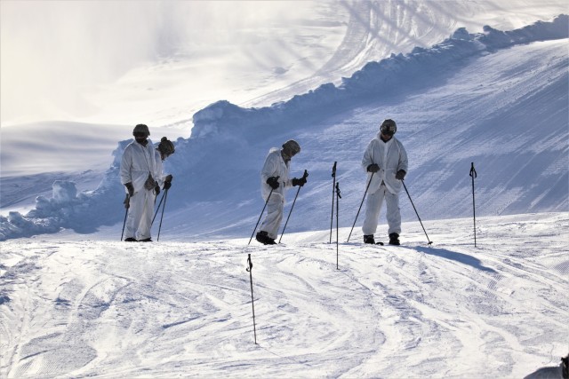 Students for Cold-Weather Operations Course complete skiing familiarization while training at Fort McCoy