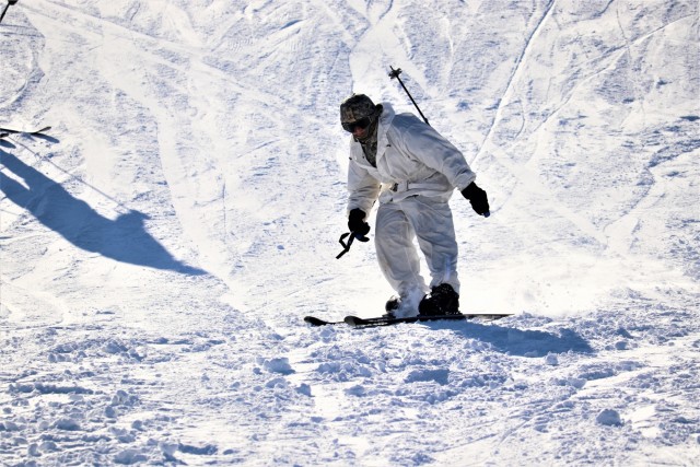 Students for Cold-Weather Operations Course complete skiing familiarization while training at Fort McCoy