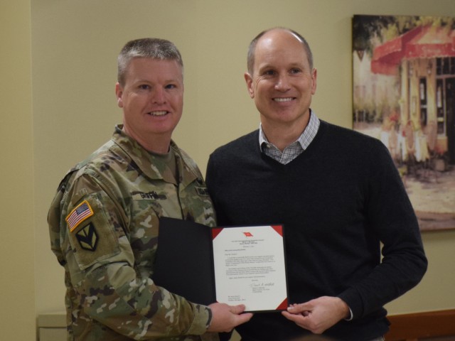 TACOM Command Sgt. Maj. Ian Griffin and Former Lions Kicker Jason Hanson