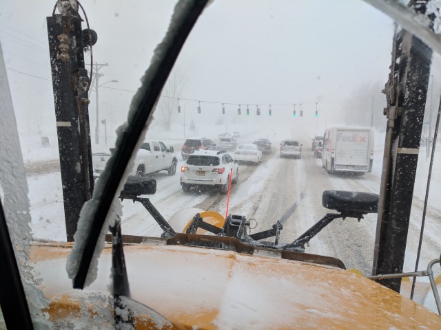 180125-A-XX986-001 Fort Drum Public Works cautions motorists to steer clear of snow plows at work