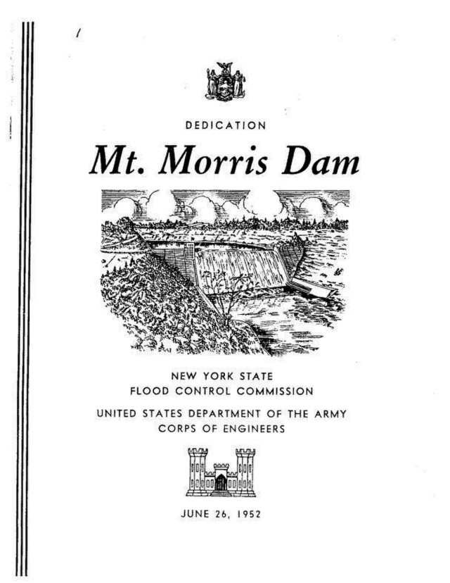 Cover of the Mount Morris Dam dedication pamphlet