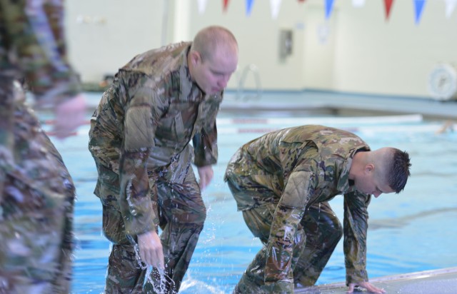 Emerging from pool