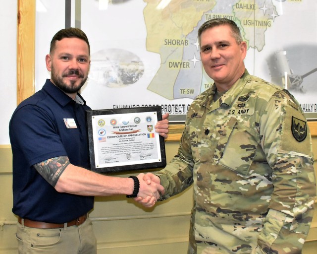 Sean Childers recognized by ASG-A for support in Afghanistan