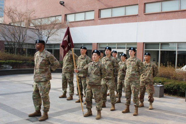 135th FST in formation with its new detachment sergeant
