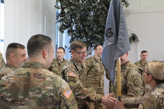 LTG Fogarty talks to Task Force Echo Soldiers before the TOA ceremony