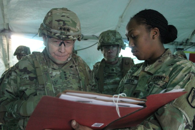 Lt. Gen. Michael Bills and Command Sgt. Maj. Jason Schmidt visit 121st CSH's Field Hospital