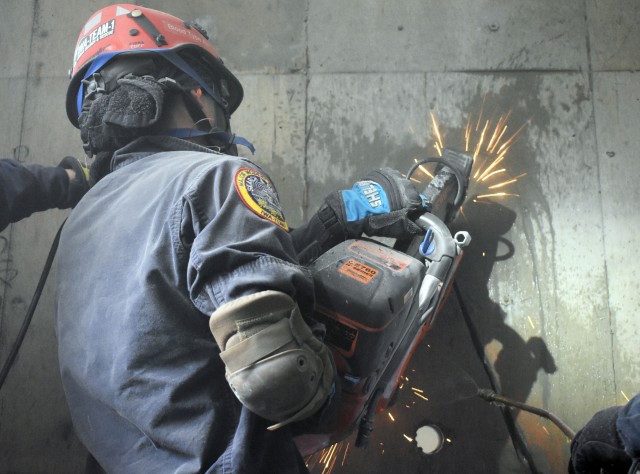 U.S. military firefighters train for earthquakes at Camp Zama