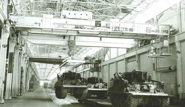 Tanks and other weapons and equipment were loaded directly onto railcars inside Building 299 during World War II.