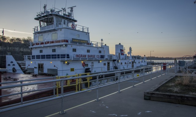 First tow of the season advances past Lock and Dam 2 to the Port of St. Paul