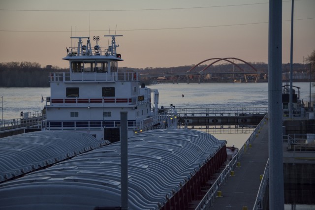 First tow of the season advances past Lock and Dam 2 to the Port of St. Paul