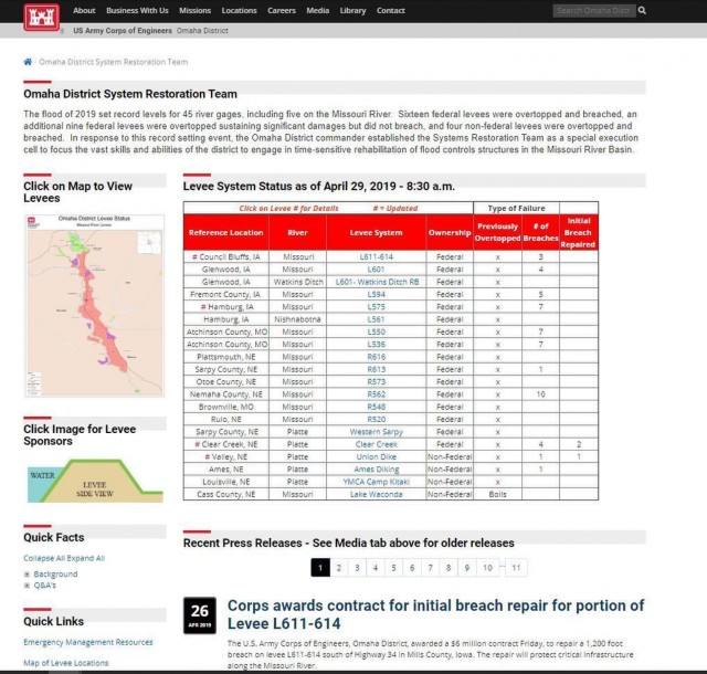 Omaha District System Restoration Team web page