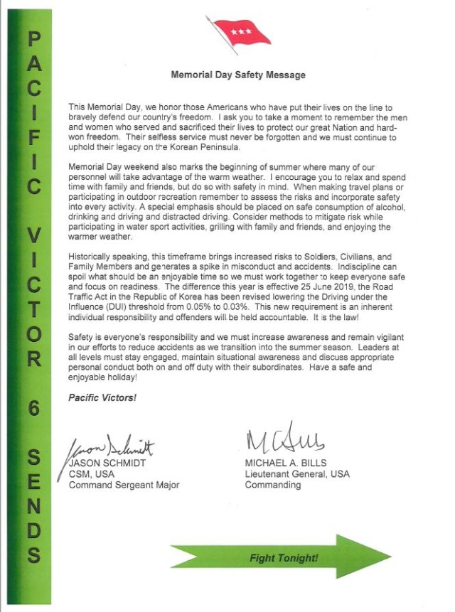 Memorial Day Safety Message