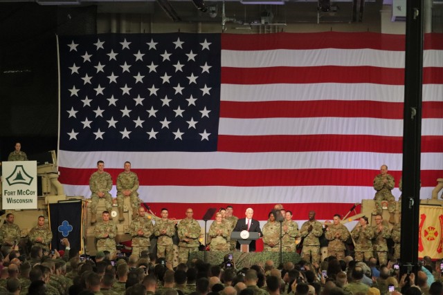 Vice President Mike Pence visits Fort McCoy, thanks troops