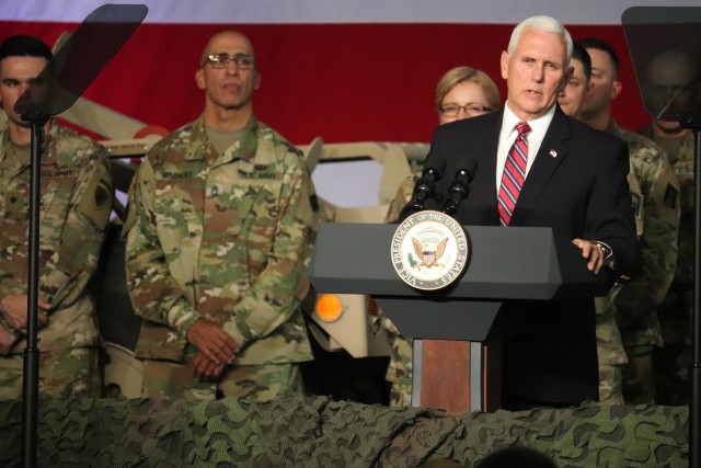 Vice President Mike Pence visits Fort McCoy, thanks troops