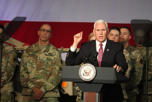 Vice President Mike Pence visits Fort McCoy, thanks troops