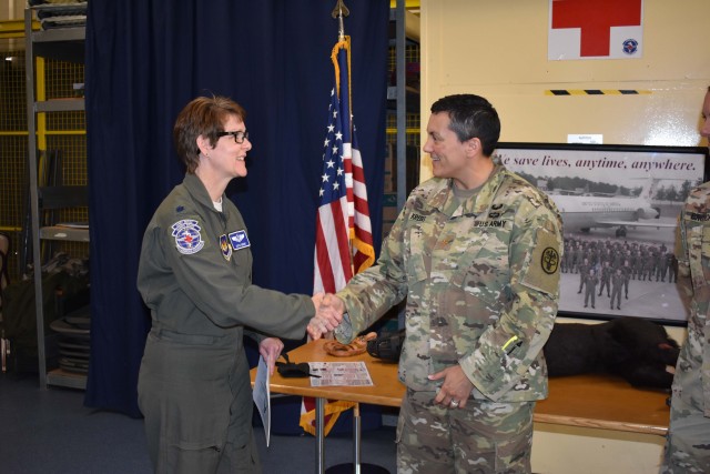 Lt. Col. Kathi Grimm, Chief Nurse with the 86th AES, and Maj. Renee Krebs, surgeon at Veterinary Medical Center Europe, are looking forward to future cooperations.