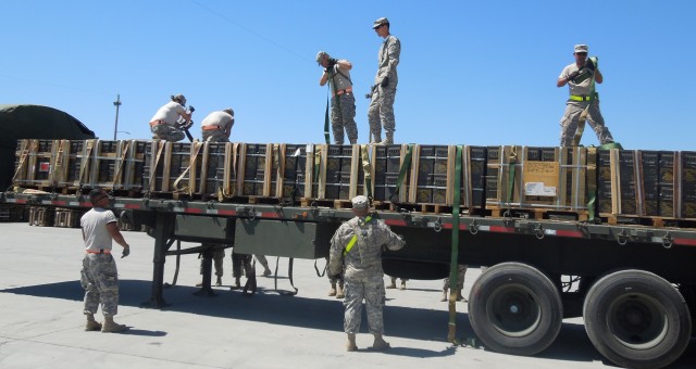 Soldiers secure ammo for transport