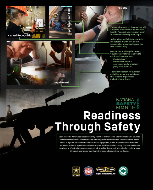 The special focus areas of this year's National Safety Month, sponsored by the nonprofit National Safety Council and observed each June, are hazard recognition; slips, trips and falls; fatigue; and im