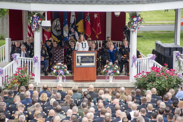 USAWC graduation guest speak Ms. Cathy Engelbert speaks to the class of 2019