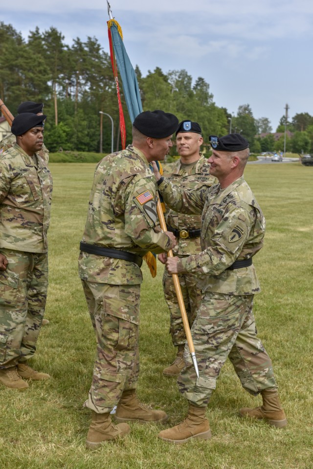 Lt. Gen. Christopher G. Cavoli passes 7th ATC Colors to Brig. Gen. Christopher R. Norrie