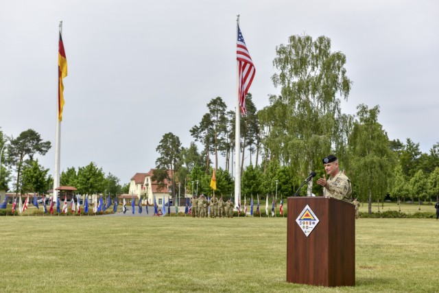 Lt. Gen. Christopher Cavoli speaks at 7th ATC's Change of Command ceremony