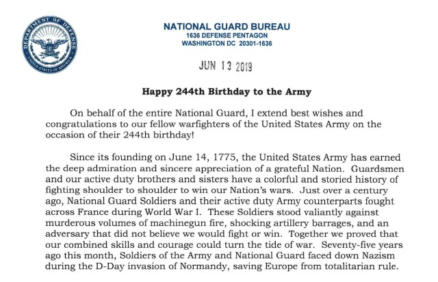 National Guard Bureau chief to Army: Happy birthday!