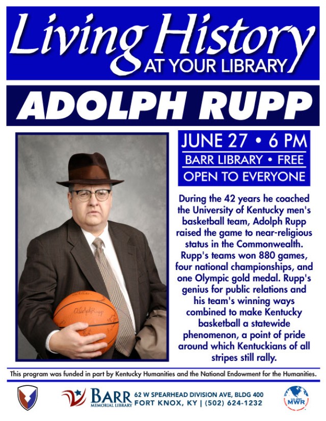 Barr Memorial Library, Kentucky Chautauqua present 'Adolph Rupp: The Coach'