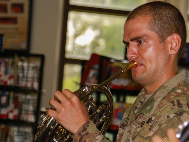 82nd Airborne Division's woodwind quintet plays at Throckmorton Library
