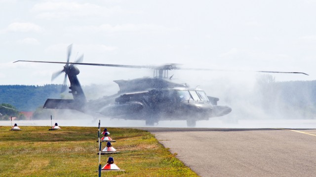 UH-60 taxiing after final flight