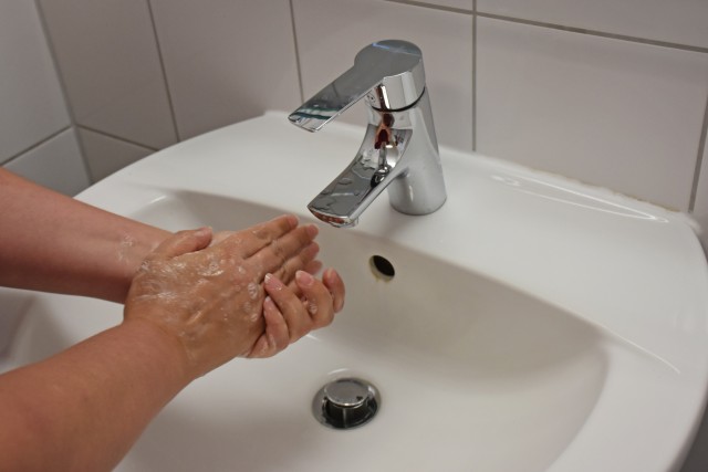Turn off the faucet while soaping hands.