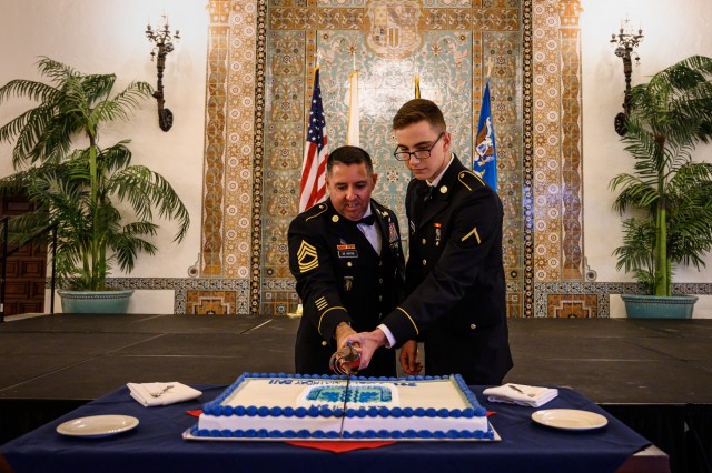 Monterey-based Soldiers celebrate Army birthday, cut cake, dance