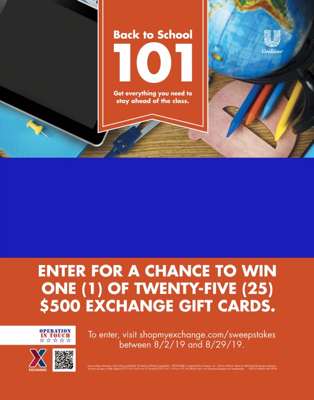 25 lucky military shoppers will win a $500 gift card in back-to-school sweepstakes