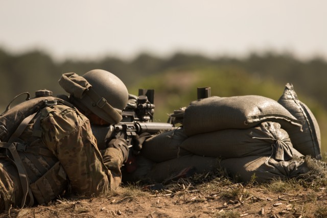 Soldiers Conduct Base Defense Live Fire Exercise