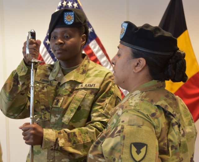 Army 1st Sgt. Natalee Simms relinquishes responsibility of Benelux HHC